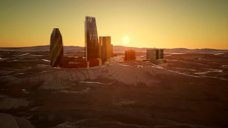 Stadtwolkenkratzer-In-Der-Wüste-Bei-Sonnenuntergang